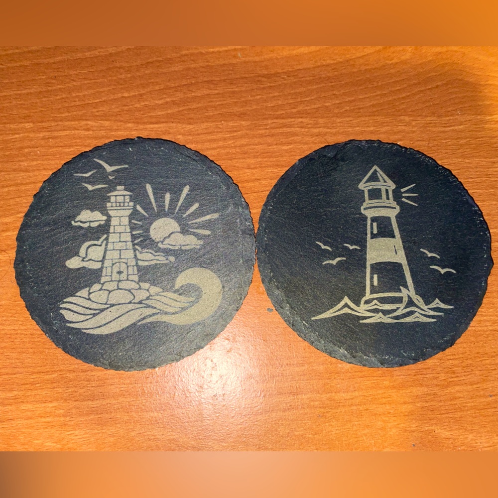 ENGRAVED TILE LIGHTHOUSE COASTERS (SET OF 2) I CAN ALSO DO ANY DESIGN YOU WANT!!
